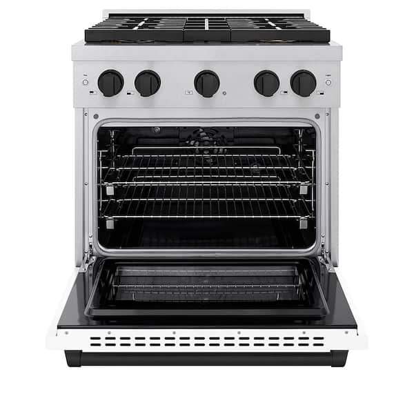 Autograph 30 in. 4.2 cu. ft. Dual Fuel Range with 4 Burners in Satin Stainless Steel with White Matte and Matte Black