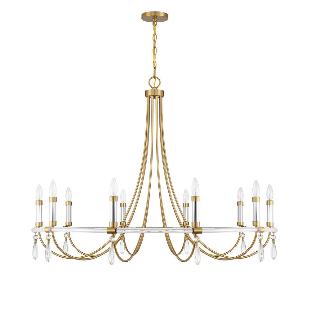 Mayfair 10-Light Warm Brass and Chrome Crystal Chandelier