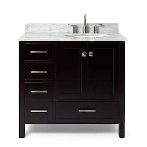 Cambridge 37 in. W x 22 in. D x 35.25 in. H Vanity in Espresso with White Marble Vanity Top with Basin