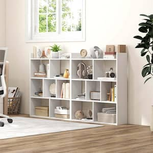 35.5 in. Tall White Engineered Wood 6-Shelf Open Bookcase with Cubbies