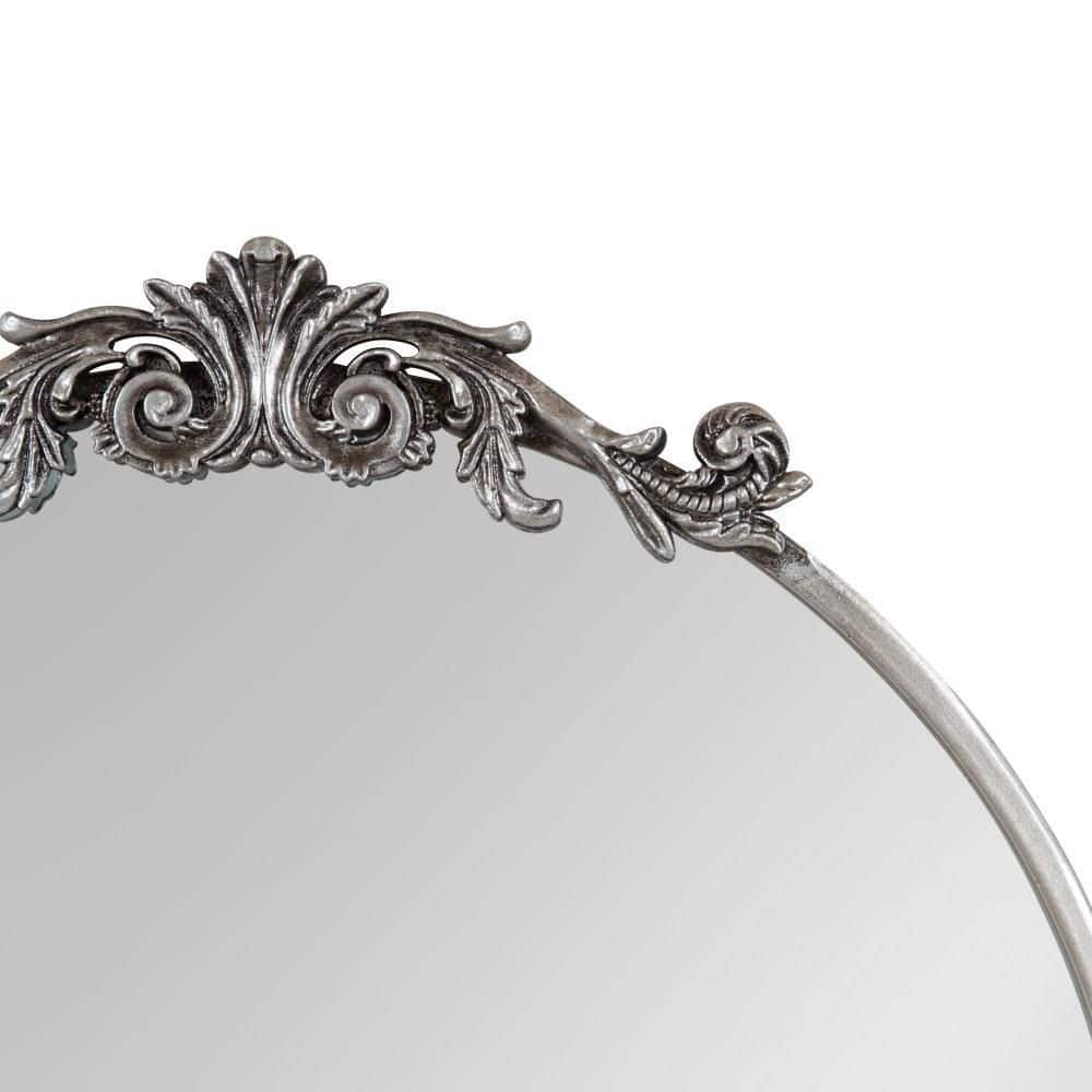 Arendahl 24" Round Silver Wood Vanity Mirror with Baroque Crown