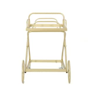 Perley Traditional Gold Iron 2-Tier Bar Cart with Glass Shelves