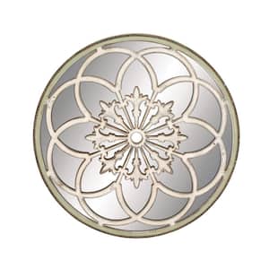 40 in. x 40 in. Medallion Round Framed White Floral Wall Mirror