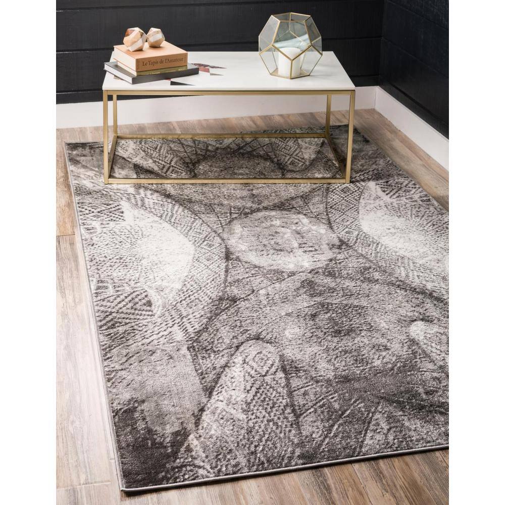 Dark Gray Geometric Pattern Low Pile Area Rug