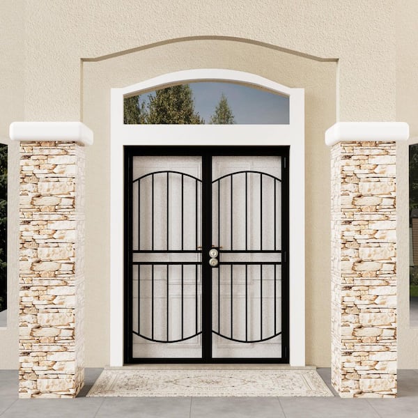 64 in. x 80 in. Universal/Reversible Hinging Black Surface Mount Steel Security Door with Expanded Metal Screen