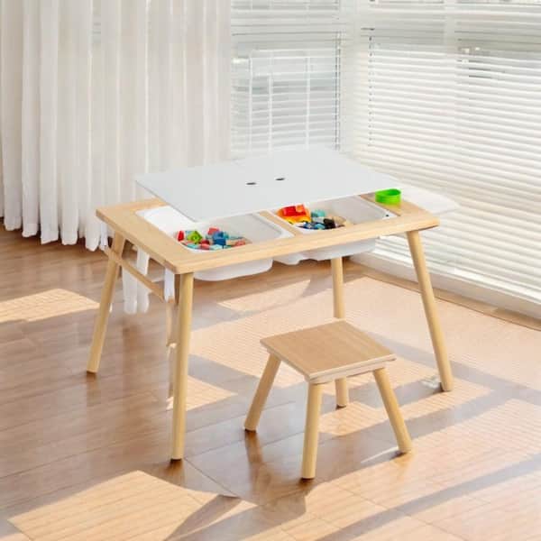 Karl home 2 Piece Rectangle Wood Top Oak Kids Table and Chairs Set with Storage and Removable Tabletop K1G52005730 The Home Depot