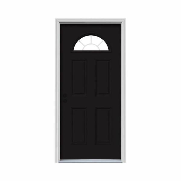 JELD-WEN 32 in. x 80 in. Fan Lite Black Painted Steel Prehung Right-Hand Inswing Front Door w/Brickmould
