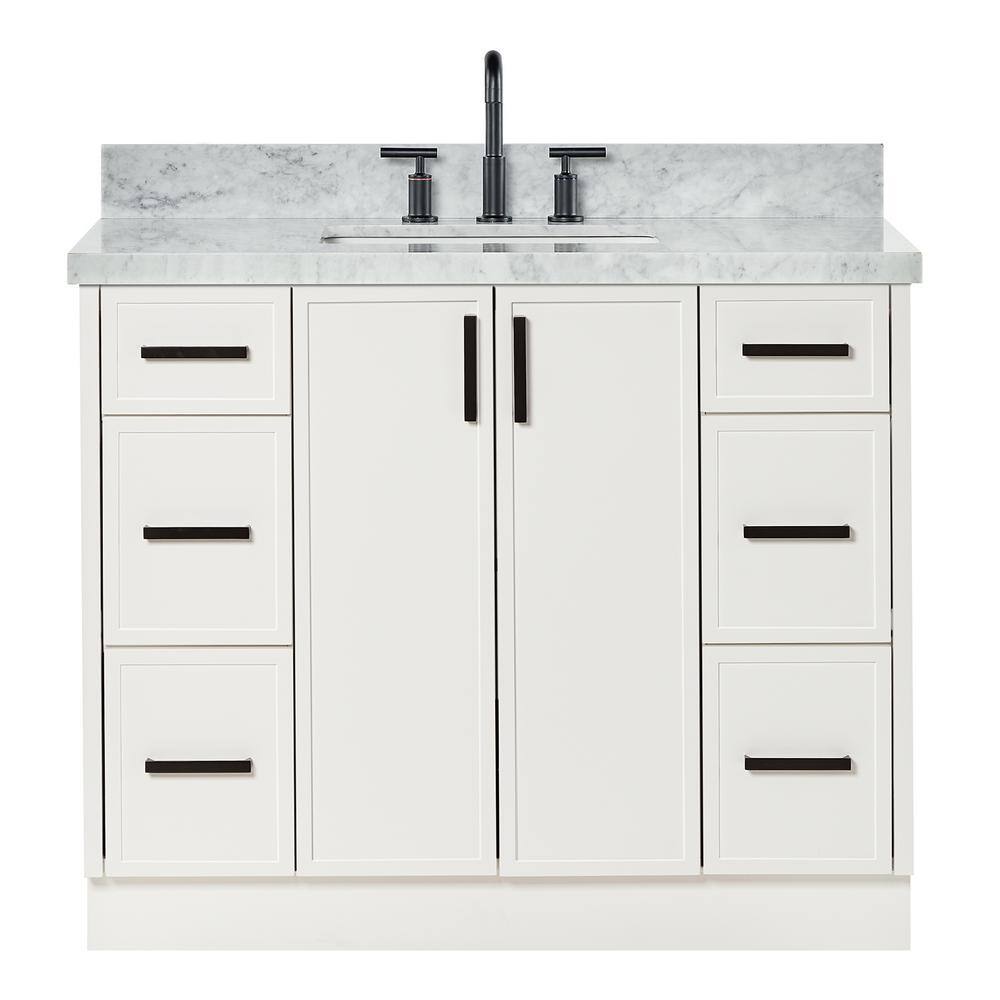 Kelly 43" White Wood Single Vanity with Carrara Marble Top
