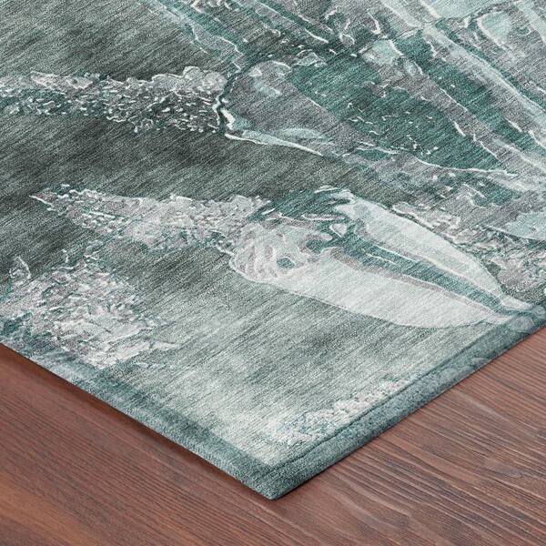 Chantille Machine Washable Indoor/Outdoor Abstract ACN2798 Teal 8 ft. x 8 ft. Round Rug