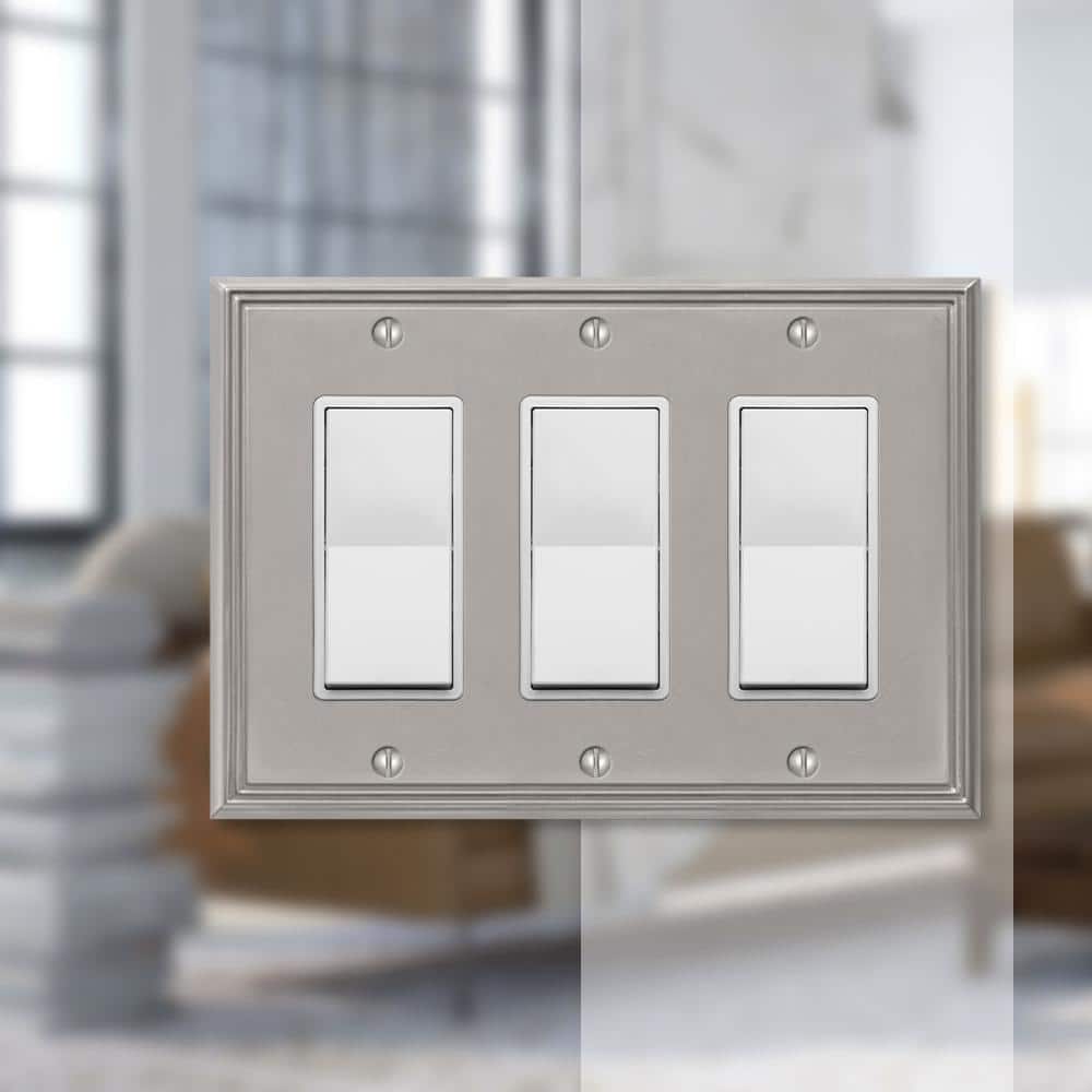 Brushed Nickel Triple Rocker Metal Wall Plate