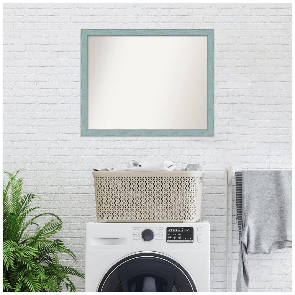 Sky Blue Rustic Wood Rectangular Bathroom Wall Mirror
