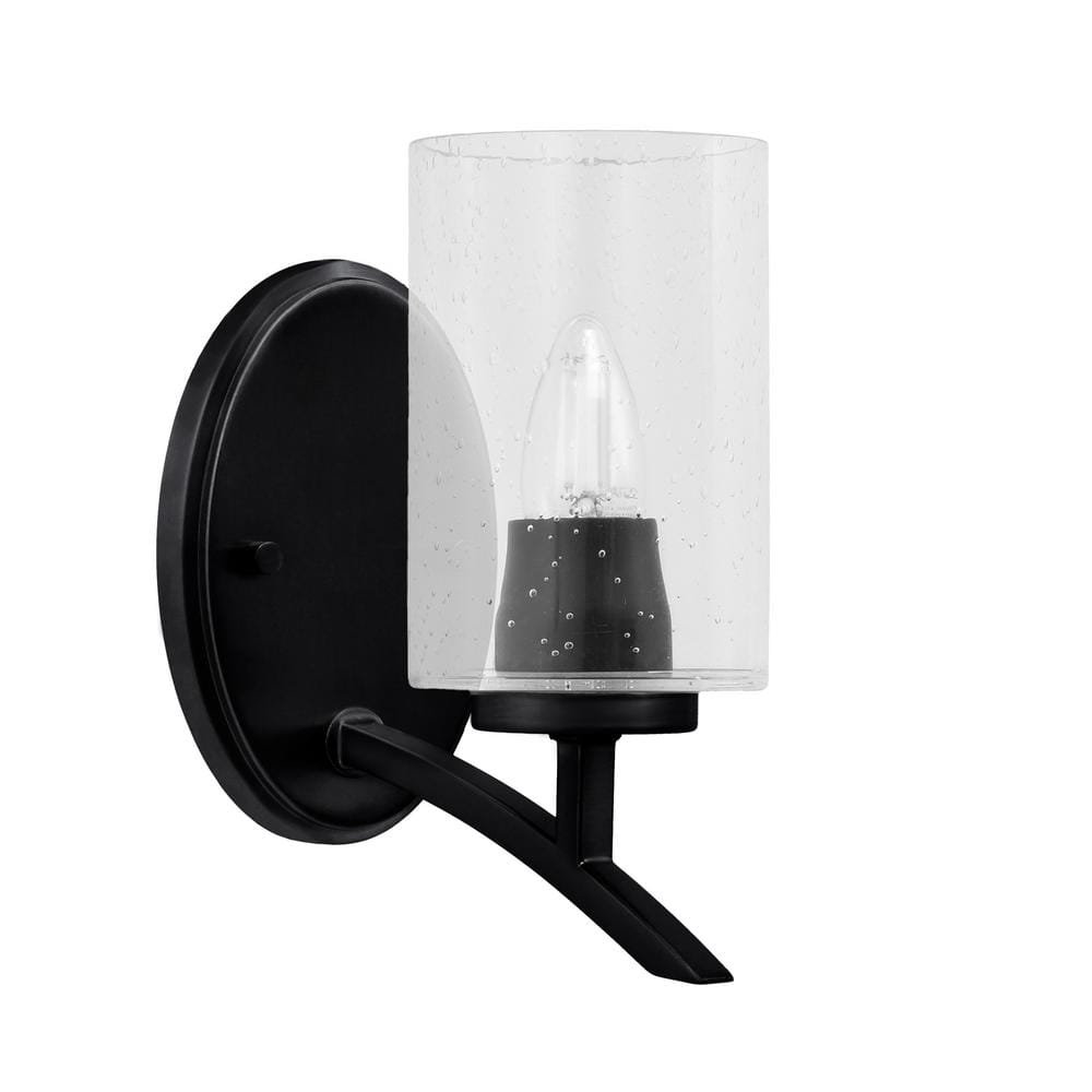 Siena 4 in. 1-Light Matte Black Sconce with 4 in. Clear Bubble Glass Shade 