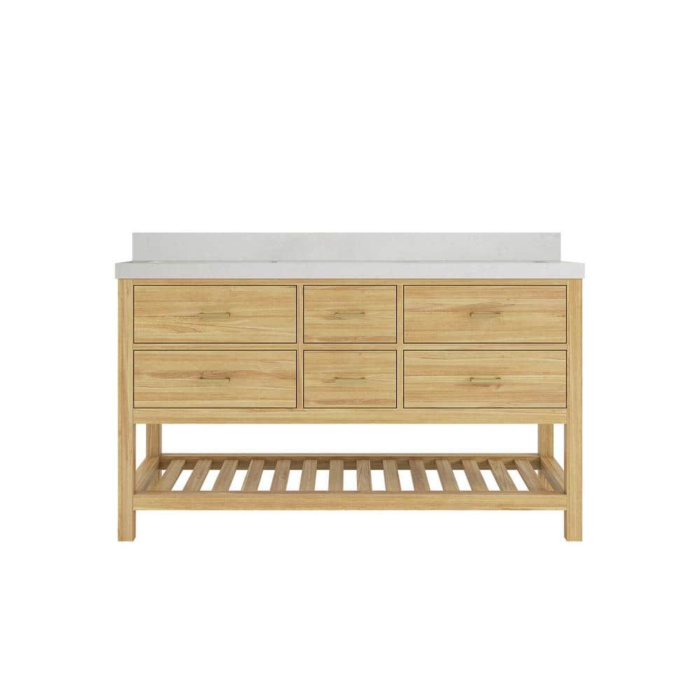 Parker Teak 60 in. Double Sink Freestanding Light Natural Bath Vanity with Carrara Quartz Top Unassembled price history on PriceWatchPro