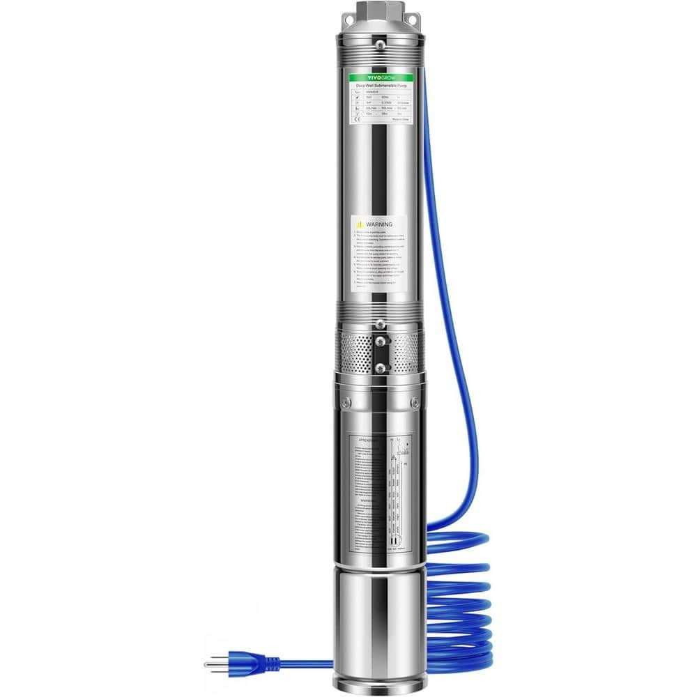 VIVOGROW 1 HP. 230-Volt/60Hz Stainless Steel Deep Well Submersible Pump ...