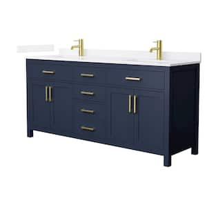 Beckett 72 in. Double Freestanding Dark Blue Bath Vanity with White Quartz Top Unassembled