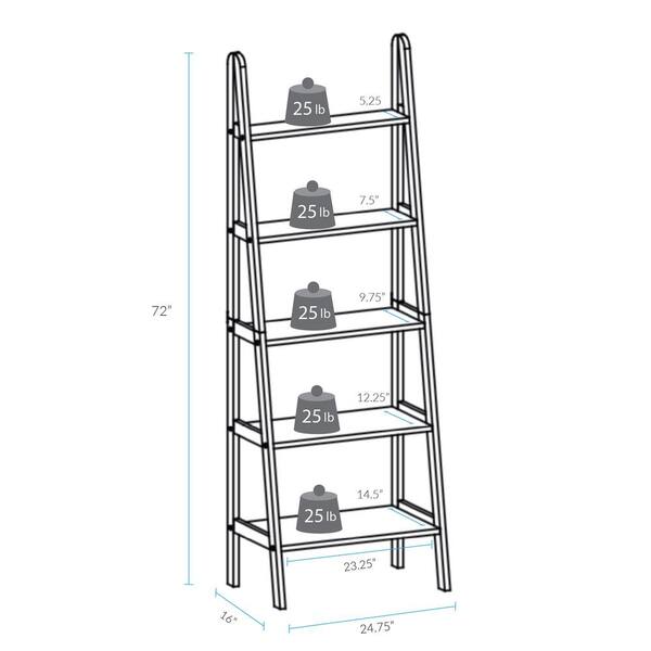White Wood 5 Shelf Ladder Bookcase, 72 In White Wood 5 Shelf Ladder Bookcase