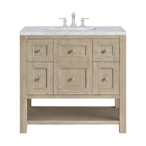 Breckenridge 36.0 in. W x 23.5 in. D x 34.18 in. H Bathroom Vanity in Whitewashed Oak with Carrara White Marble Top