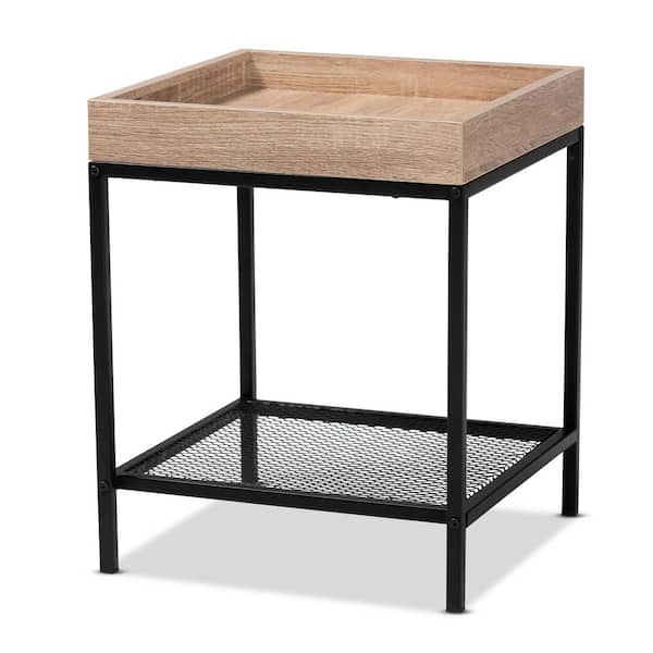 Baxton Studio Overton 15.7 in. Oak Brown and Black Square Wood End Table