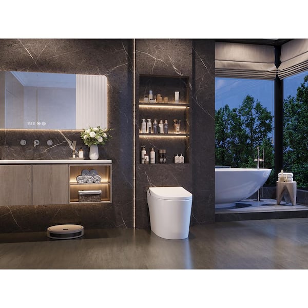 Tankless Elongated ADA Bidet Toilet 1.28 GPF in White with Auto Open/Close, Auto Flush, Foam Shield and Heated Seat