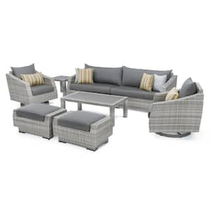 Cannes 8-Piece Wicker Motion Patio Conversation Deep Seating Set with Sunbrella Charcoal Gray Cushions