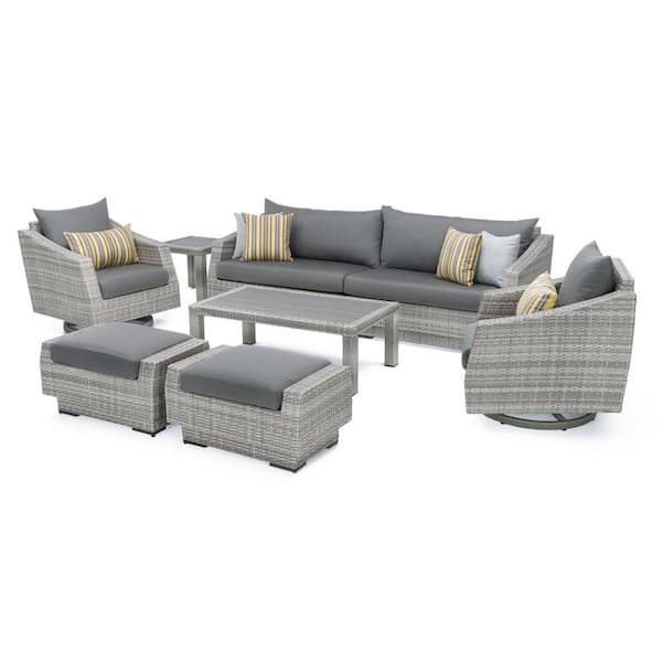 RST BRANDS Cannes 8-Piece Wicker Motion Patio Conversation Deep Seating Set with Sunbrella Charcoal Gray Cushions