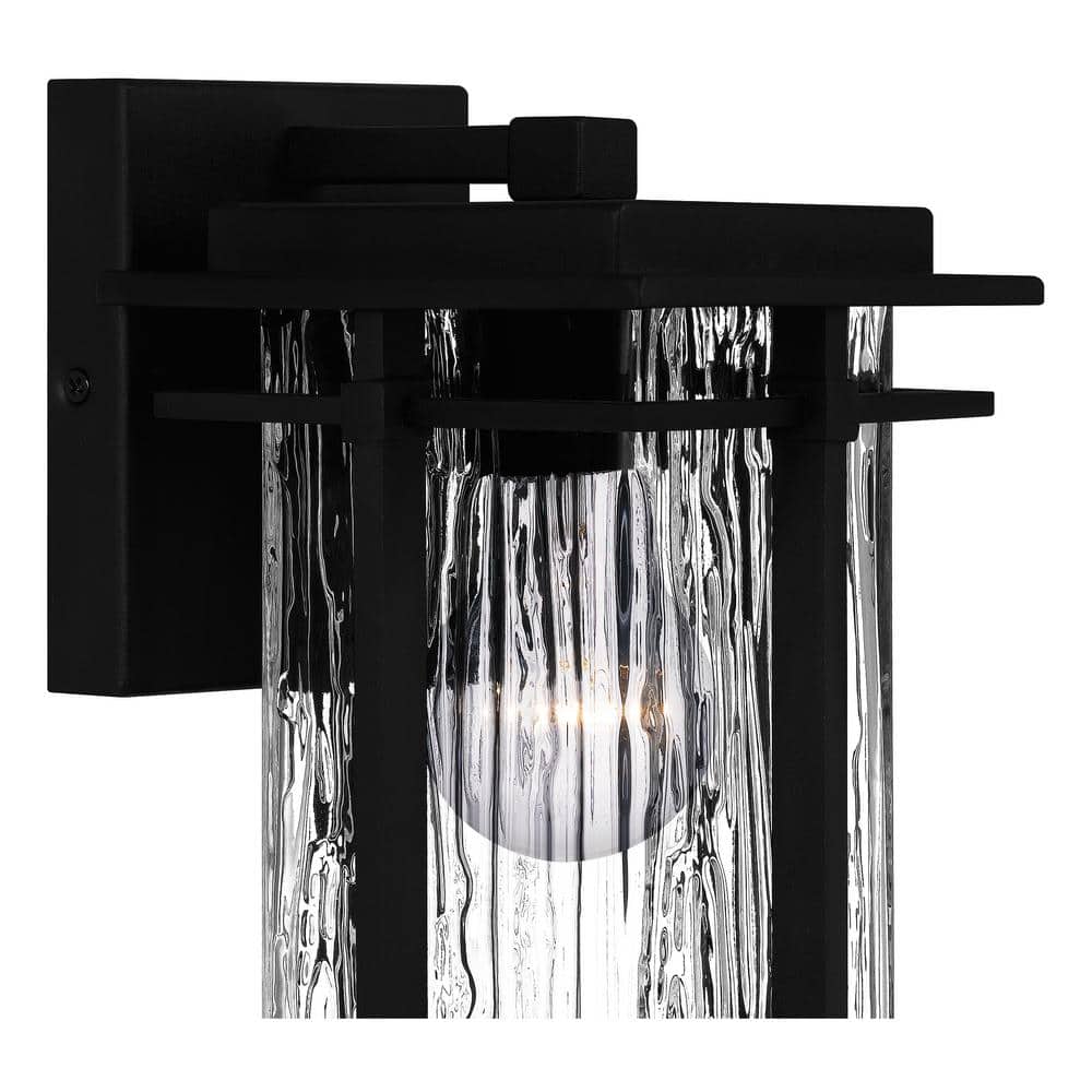 Black Aluminum Dimmable Outdoor Wall Lantern with Textured Glass