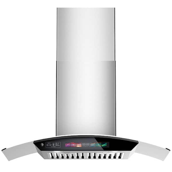 30 in. Wall Mount Ducted Stainless Steel Range Hood Tempered Glass 900 CFM in Silver with 4-Speed Exhaust Fan Lights