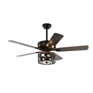 52 in. Smart Indoor Matte Black Ceiling Fan with Integrated LED with Remote Control(Bulb Not Included)