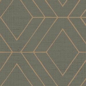 Diamond Geometric Art Deco Lines Dark Olive Peel and Stick Smooth Vinyl Wallpaper