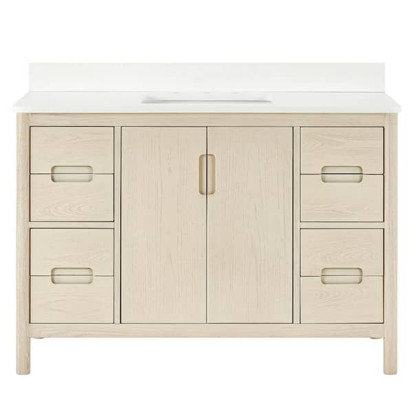 Montrose 49 in. Single Sink Natural Elm Bath Vanity with White Quartz Top (Assembled)