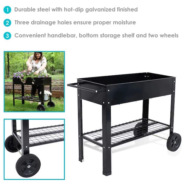 Sunnydaze Decor Heavy-Duty Steel Dump Utility Garden Cart Black