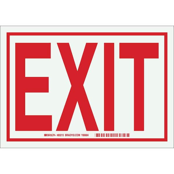 Brady 7 in. x 10 in. Bordered Glow-in-the-Dark Plastic Exit Sign 80283 ...