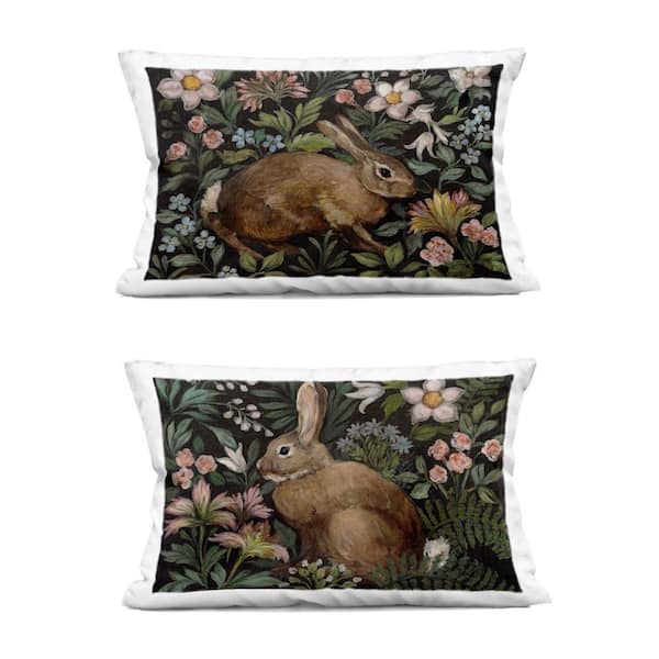 Flora And Fauna Garden Black Floral Zipper Polyester 14 in. X 20 in. Throw Pillow Set of 2