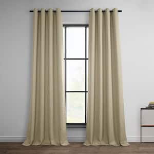 Thatched Tan Beige Faux Linen Grommet 50 in. W x 84 in. L Room Darkening Curtains (Single Panel)