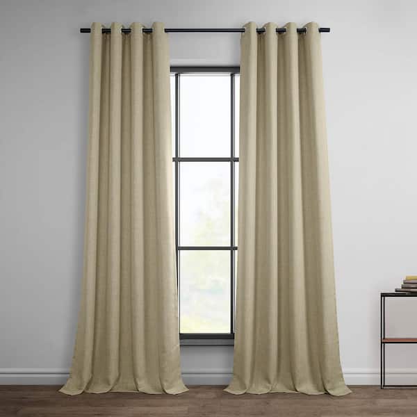 Exclusive Fabrics & Furnishings Thatched Tan Beige Faux Linen Grommet 50 in. W x 84 in. L Room Darkening Curtains (Single Panel)
