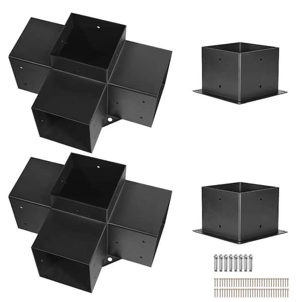 Pergola Bracket Kit, 6x6 In. 2 Pcs 4-Way Heavy-Duty Corner Brackets for DIY Woodwork, Compatible with Wooden Beams