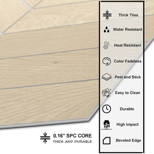 Natural Oak 12.2 in. x 10 in. Chevron Stone Composite Peel and Stick Backsplash Floor and Wall Tile (12-Pack)