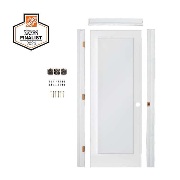 DIY RTA Kit 32 in. x 80 in. 1-Lite Left-Hand Satin Etched Solid Core MDF Primed Single Ready To Assemble Interior Door