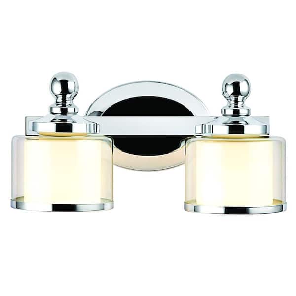 Hampton Bay Levan 2-Light Chrome Vanity Sconce with Outer Clear Glass Shades and Inner Frosted White Glass Shades
