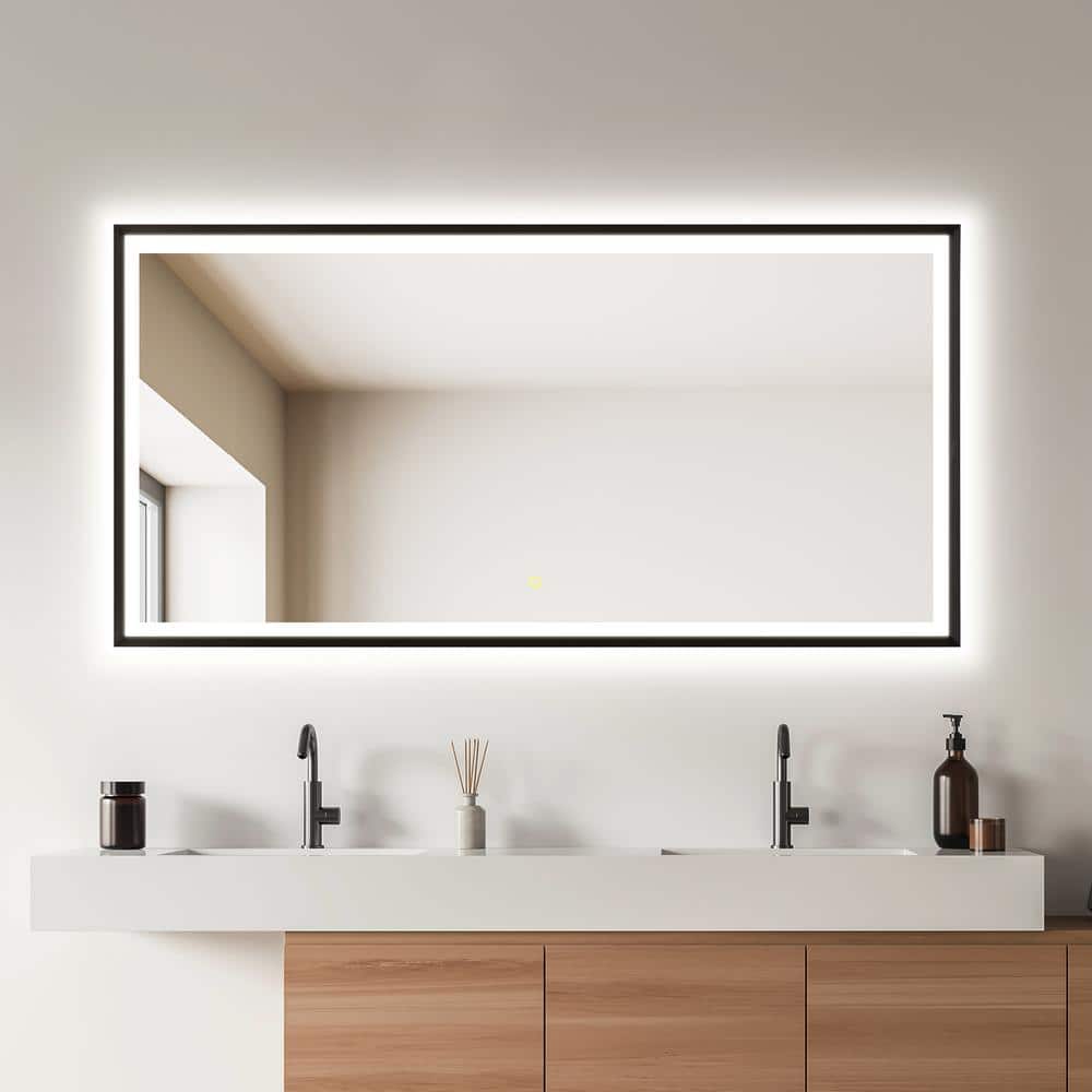 Apollo 60" x 30" Matte Black LED Vanity Mirror with Anti-Fog