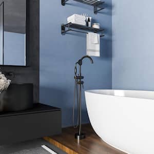 Freestanding Bathtub Faucet with Handheld Shower and Double Handle in Matte Black