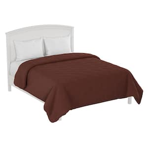 100% Polyester Brown King Size Quilt Coverlet Basket Weave Quilted Lightweight Bedding