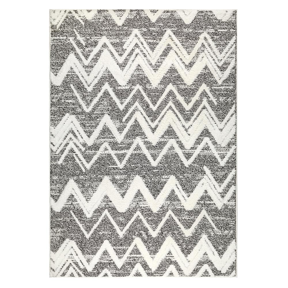 Antep Rugs Palafito Gray 5 ft. 3 in. x 7 ft. 6 in. Geometric Shag ...