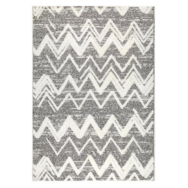 Antep Rugs Palafito Gray 5 ft. 3 in. x 7 ft. 6 in. Geometric Shag Chevron High-Low Pile Textured Indoor Area Rug