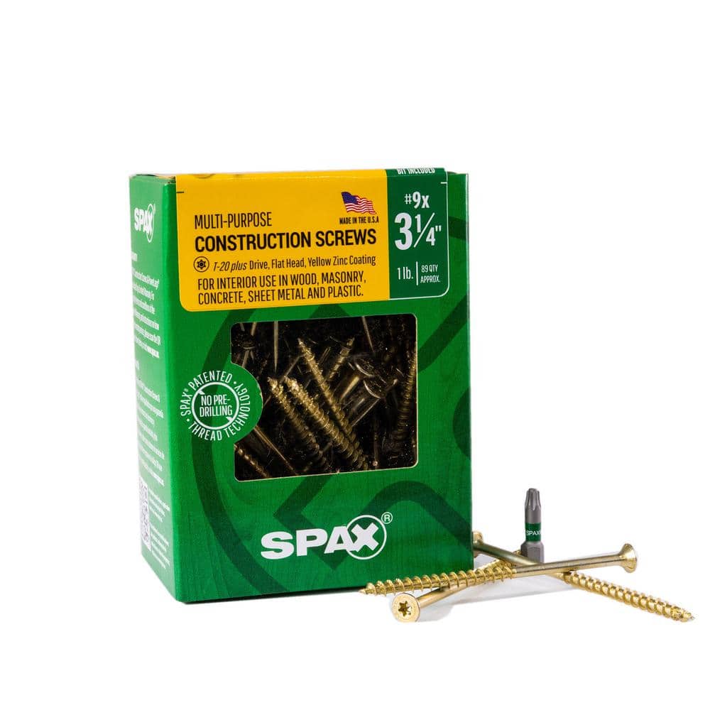 SPAX #9 x 3-1/4 in. Yellow Zinc Coated T-Star Plus Drive Flat Undercut  Multi-Purpose Screw (89-Box) 4191020450804 - The Home Depot