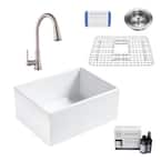 Wilcox II All-in-One Farmhouse Apron Fireclay 24 in. Single Bowl Kitchen Sink with Faucet and Strainer in Stainless