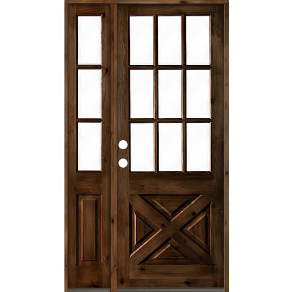 Krosswood Doors 50 in. x 96 in. Alder 2-Panel Right-Hand/Inswing Clear Glass Provincial Stain Wood Prehung Front Door w/Left Sidelite