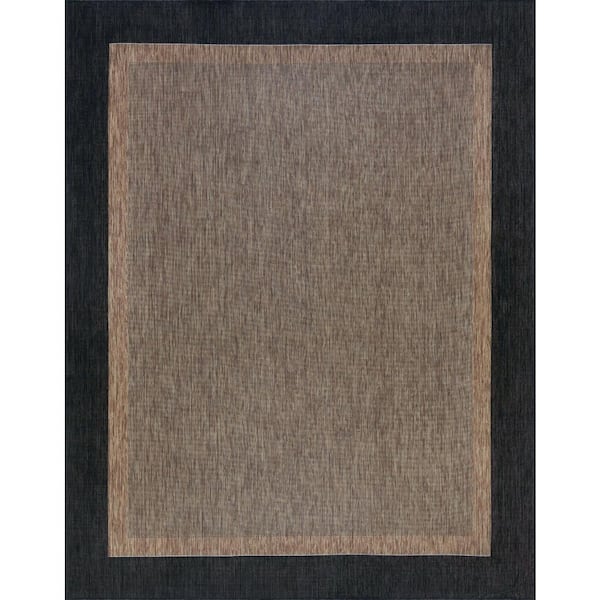 Tayse Rugs Eco Solid Border Gold 8 ft. x 10 ft. Indoor/Outdoor Area Rug