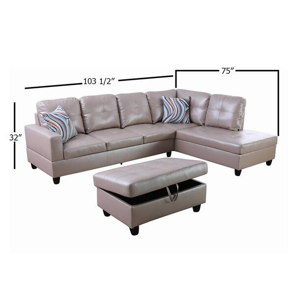 Beige Faux Leather 6 Seats L Shaped, 3 Piece Leather Sectional Sofa
