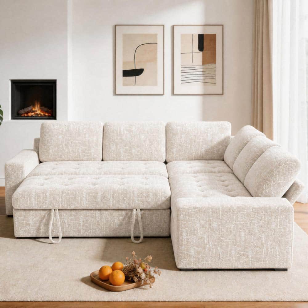 "80"" 5-Seat L Chenille Sleeper Sectional,Pull Out Bed,Reclining Back,USB,Hidden Storage,Tool-Free Assembly" price history on PriceWatchPro